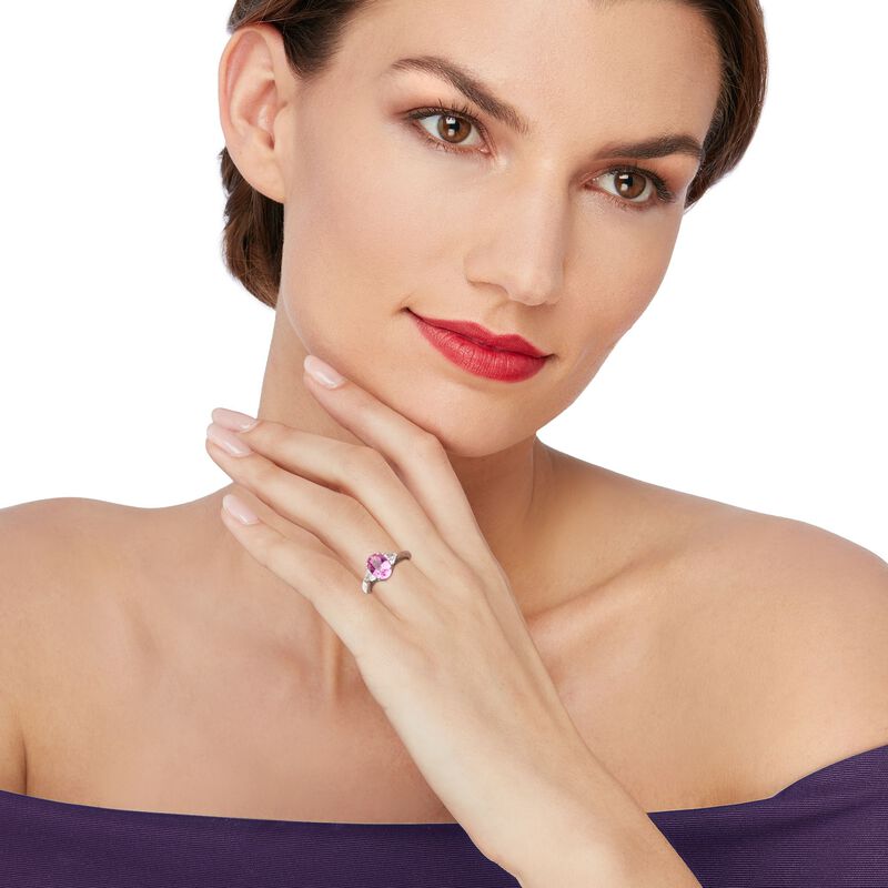 C. 1990 Vintage 2.45 Carat Pink Sapphire and .50 ct. t.w. Diamond Ring in Platinum. Size 6.5 image number 1