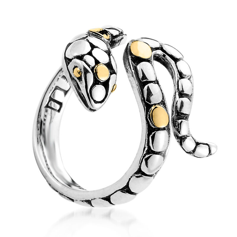 Sterling Silver and 18kt Yellow Gold Bali-Style Snake Ring image number 1