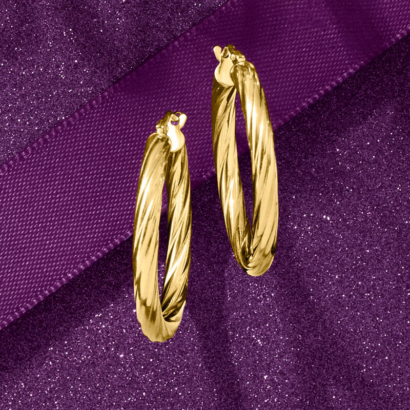 Italian 18kt Yellow Gold Twisted Hoop Earrings. 1&quot; image number 5