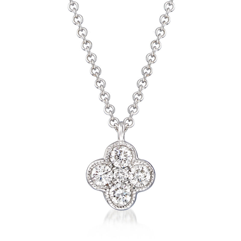Gabriel Designs .25 ct. t.w. Diamond Cluster Pendant Necklace in 14kt White Gold. 15.5&quot; image number 1