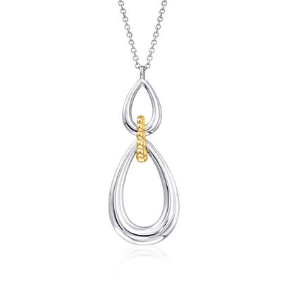 Gabriel Designs Sterling Silver Teardrop Pendant Necklace with 14kt Yellow Gold