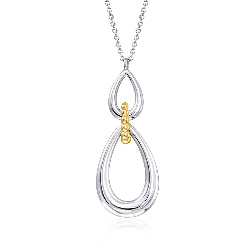 Gabriel Designs Sterling Silver Teardrop Pendant Necklace with 14kt Yellow Gold. 18" image number 1