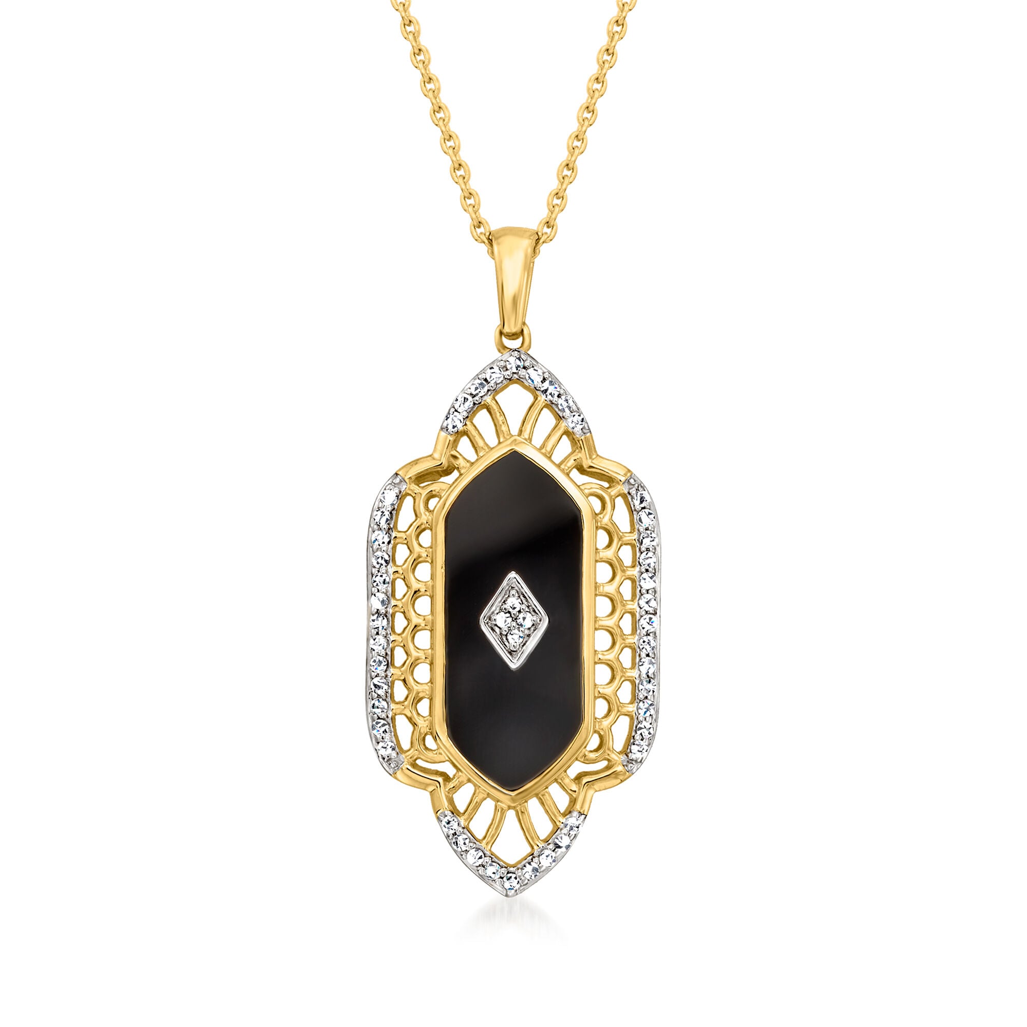 Black Onyx and .40 ct. t.w. White Topaz Pendant Necklace in 18kt