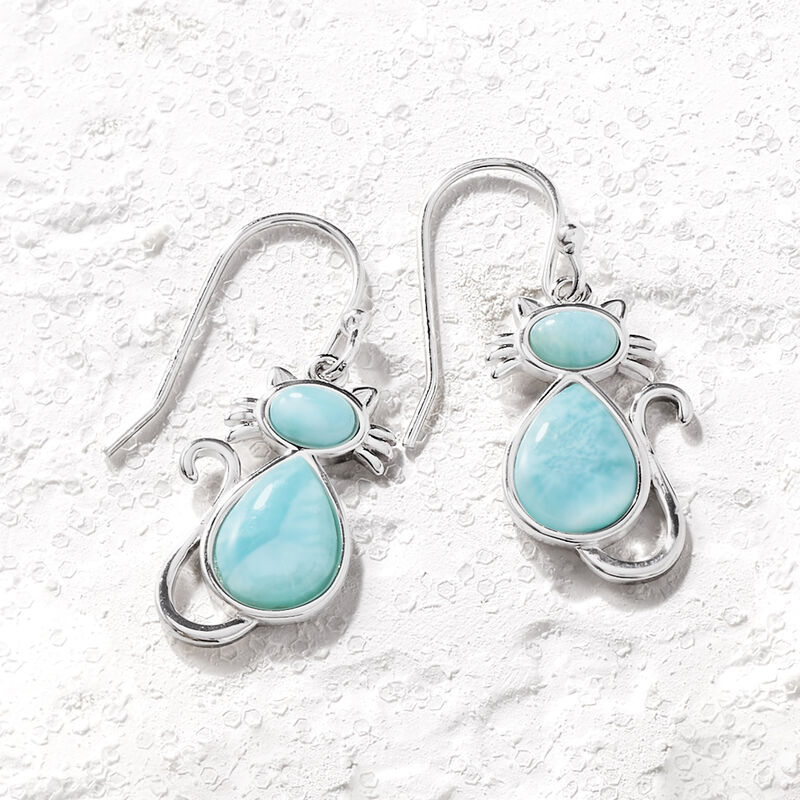 Larimar Cat Drop Earrings in Sterling Silver image number 2