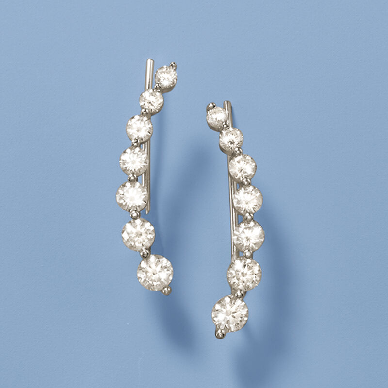 1.90 ct. t.w. Graduated CZ Ear Crawlers in Sterling Silver image number 2