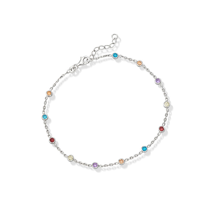 1.20 ct. t.w. Multicolored CZ Station Anklet in Sterling Silver. 9&quot; image number 0