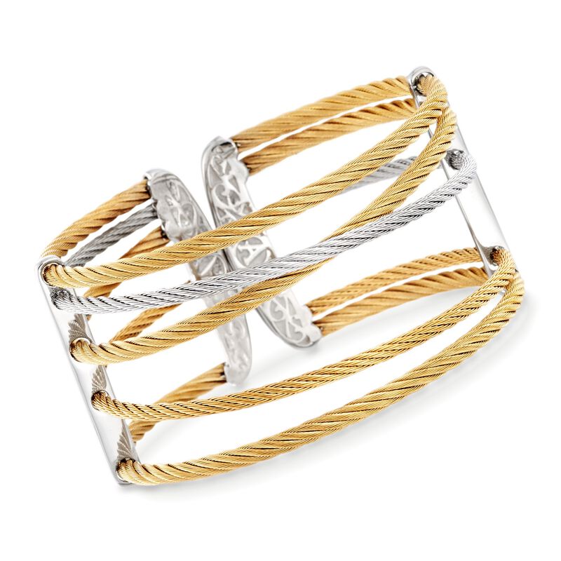 ALOR &quot;Classique&quot; Two-Tone Stainless Steel Cuff Bracelet. 7&quot; image number 0