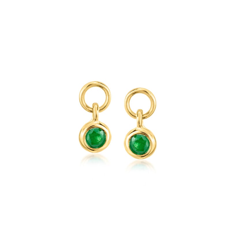 Bezel-Set Emerald Hoop Charms in 14kt Yellow Gold image number 2