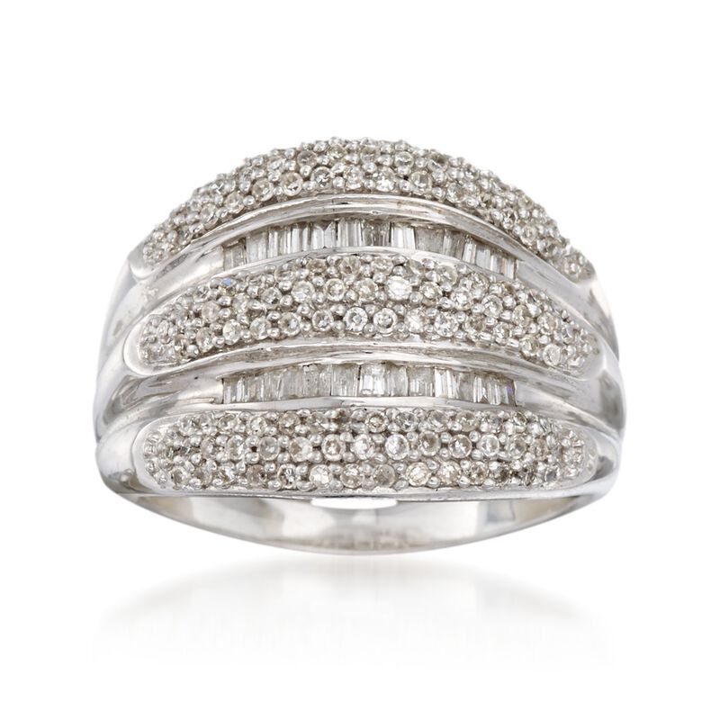 C. 1990 Vintage .85 ct. t.w. Diamond Multi-Row Ring in 14kt White Gold. Size 6.5 image number 0