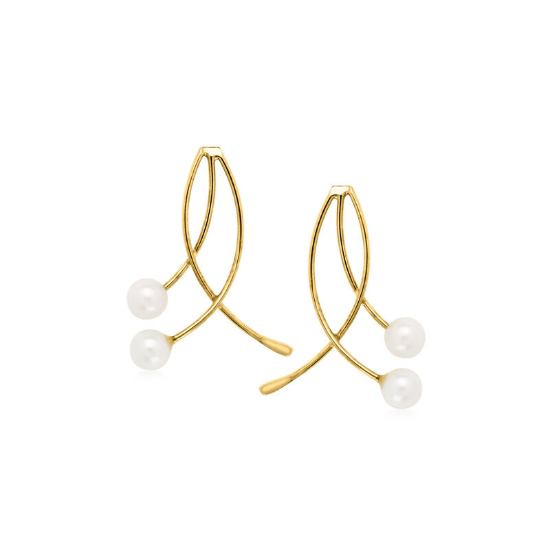 C. 1980 Vintage 3.5mm Cultured Pearl Loop Earrings in 14kt Yellow Gold  image number 0