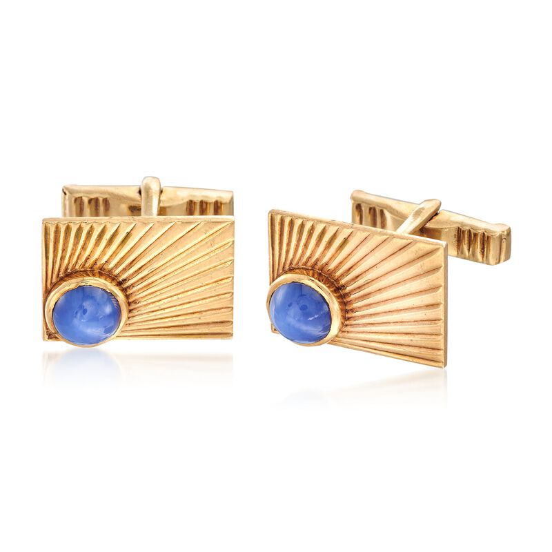 C. 1960 Vintage 4.00 ct. t.w. Synthetic Sapphire Cuff Links in 14kt Yellow Gold image number 0