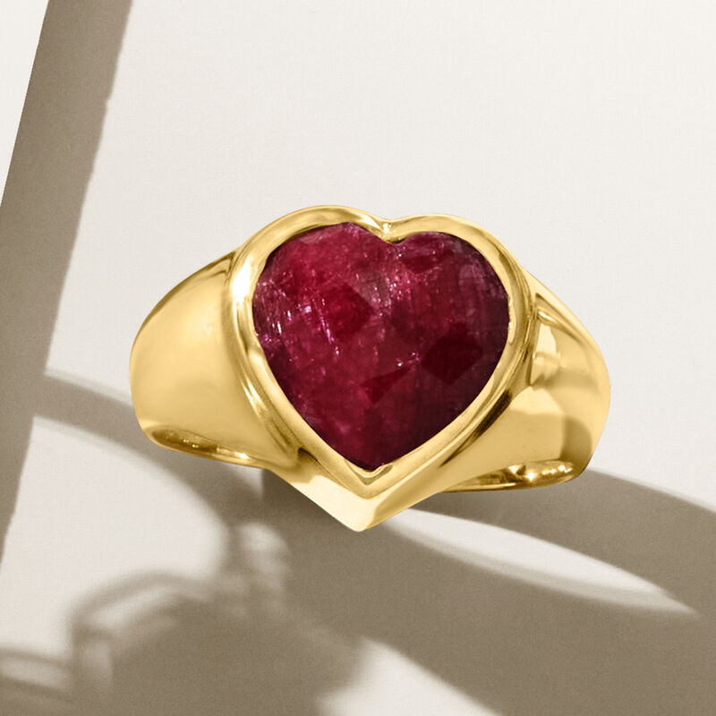 4.90 Carat Ruby Heart Ring in 18kt Gold Over Sterling image number 3