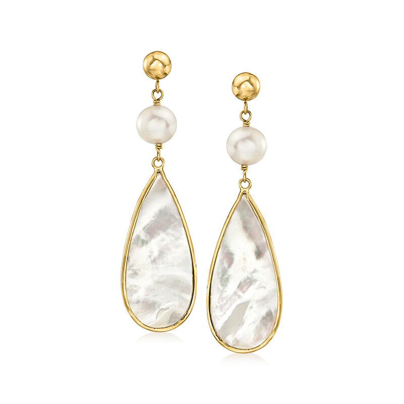 Mother-of-Pearl and 7-8mm Cultured Pearl Drop Earrings in 14kt