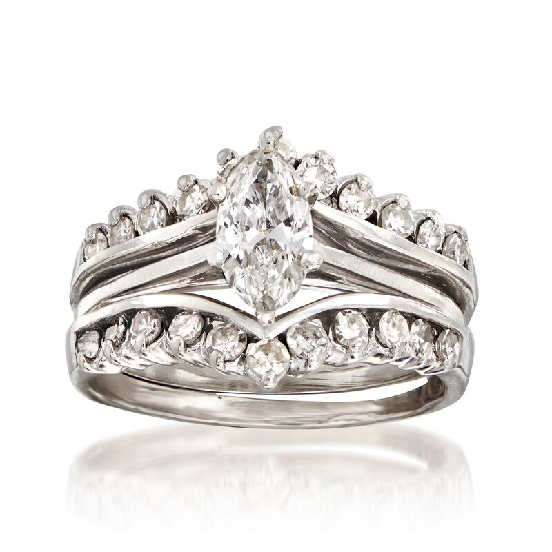 C. 1980 Vintage 1.60 ct. t.w. Diamond Bridal Set: Engagement and Wedding Rings in 14kt White Gold image number 0
