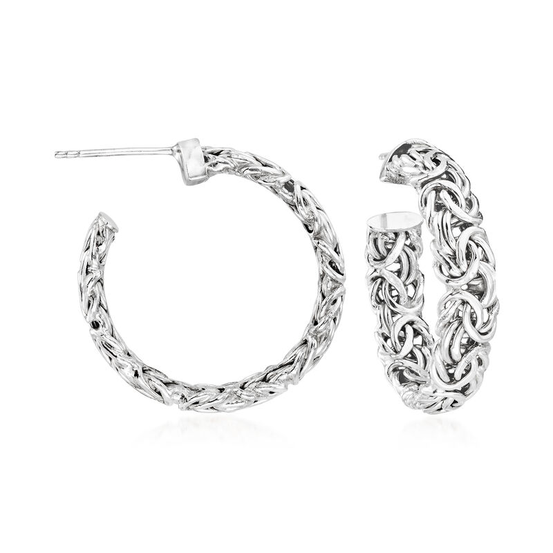 Sterling Silver Byzantine Hoop Earrings. 1 1/8&quot; image number 0