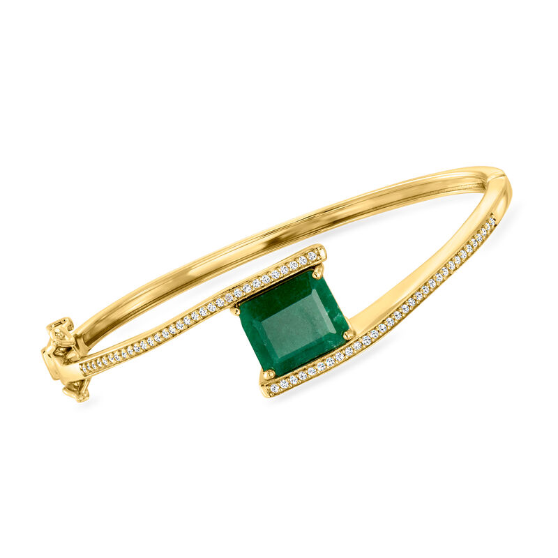 5.50 Carat Emerald Bypass Bangle Bracelet with .30 ct. t.w. White Topaz in 18kt Gold Over Sterling image number 0