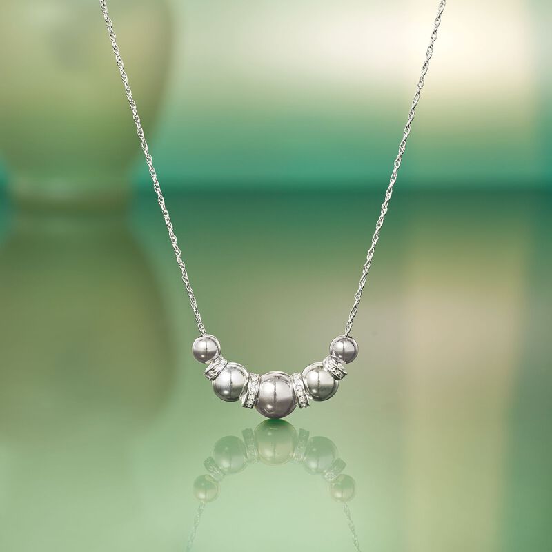 6-10mm Sterling Silver Bead Necklace with .20 ct. t.w. Diamonds image number 3