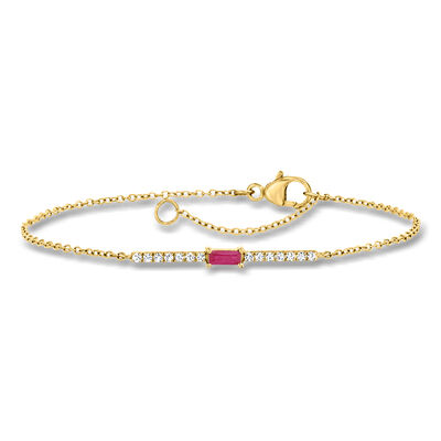 .10 Carat Ruby and .11 ct. t.w. Diamond Bar Bracelet in 14kt Yellow Gold