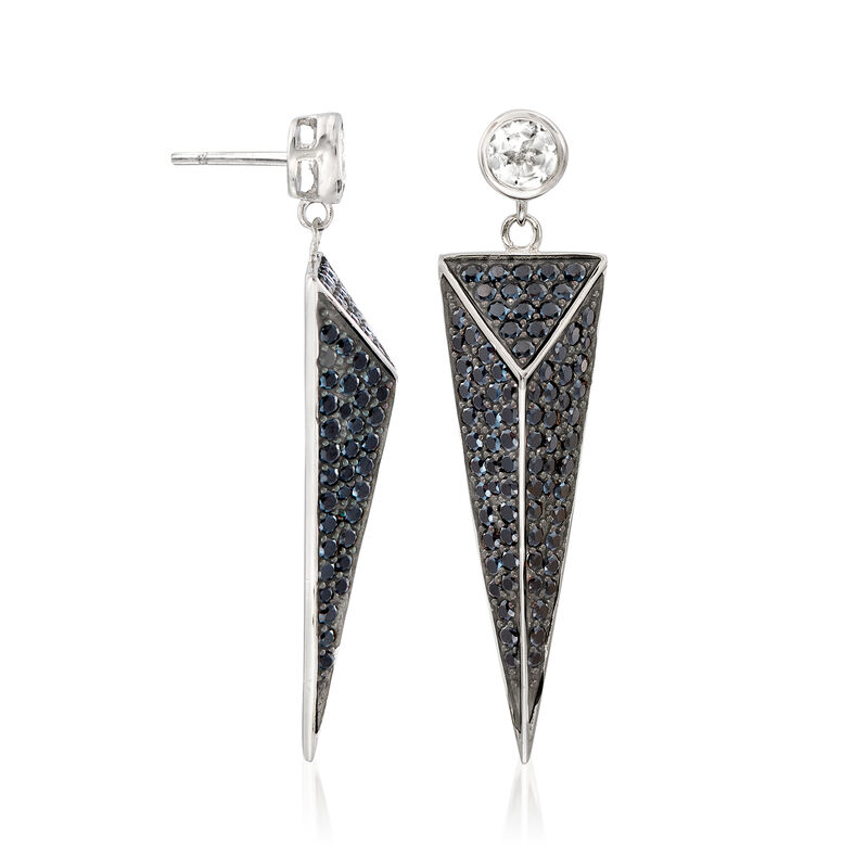 4.55 ct. t.w. Black Spinel and 1.20 ct. t.w. White Topaz Geometric Earrings in Sterling Silver  image number 2