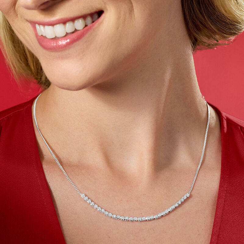 1.00 ct. t.w. Diamond Tennis-Style Necklace in Sterling Silver. 18&quot; image number 3