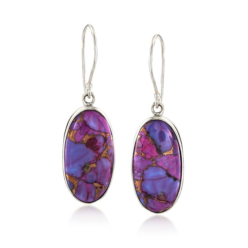 Purple Turquoise Oval Drop Earrings in Sterling Silver image number 0