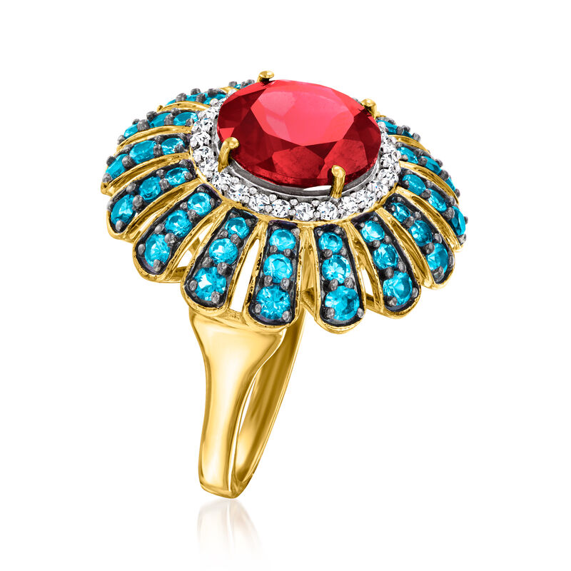4.90 Carat Garnet and 1.60 ct. t.w. London Blue Topaz Ring with .40 ct. t.w. White Zircons in 18kt Gold Over Sterling image number 2