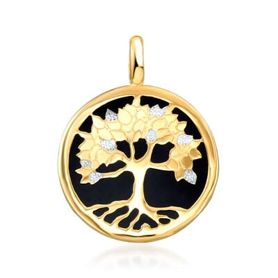 17mm Onyx Tree of Life Pendant in 14kt Yellow Gold