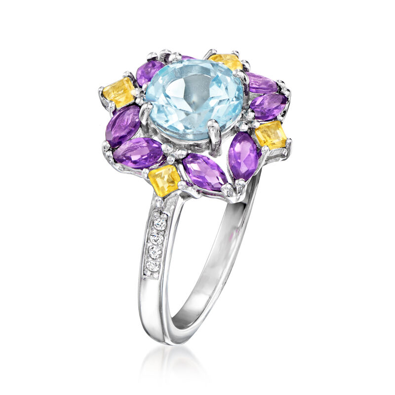 1.50 Carat Blue Topaz, .50 ct. t.w. Amethyst, .10 ct. t.w. Citrine Ring with White Topaz Accents in Sterling Silver image number 2