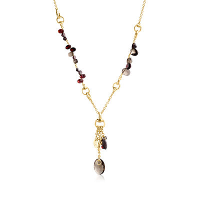C. 2000 Vintage Gucci 26.25 ct. t.w. Garnet and 15.25 ct. t.w. Smoky Quartz Drop Necklace in 18kt Yellow Gold