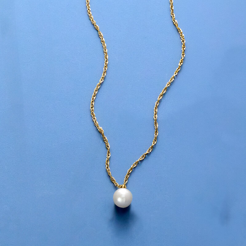 5-5.5mm Cultured Pearl Pendant Necklace in 14kt Yellow Gold. 16&quot; image number 2