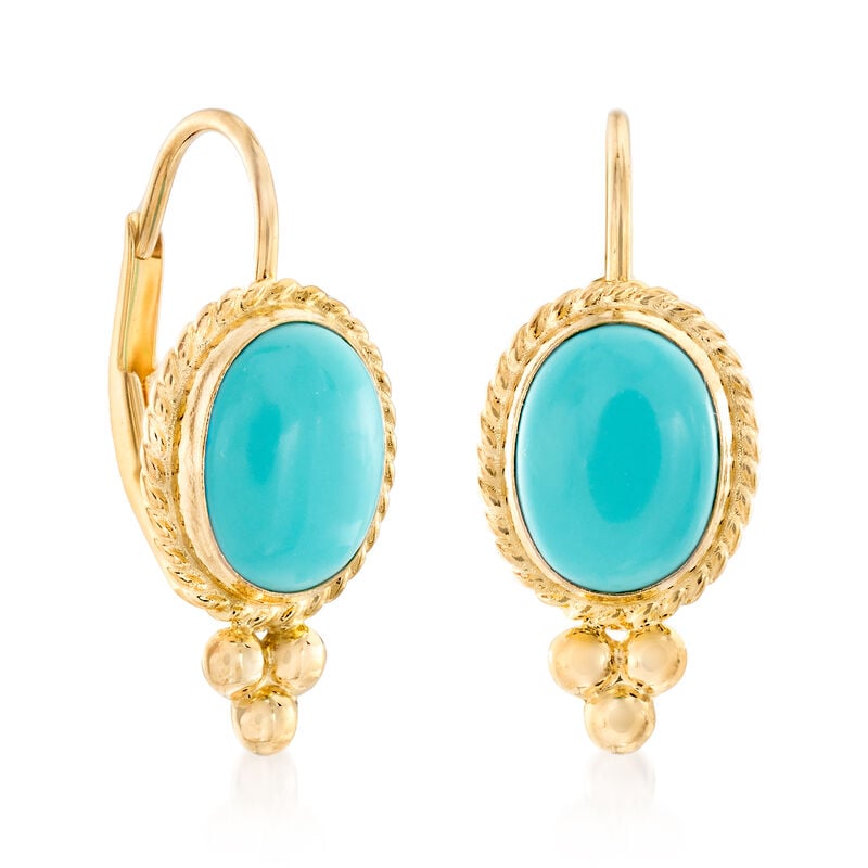 Turquoise Roped-Edge Earrings in 14kt Yellow Gold  image number 2