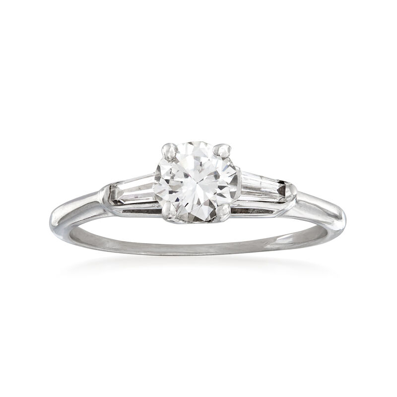 C. 1980 Vintage .78 ct. t.w. Round and Baguette Diamond Ring in 18kt Yellow Gold image number 0