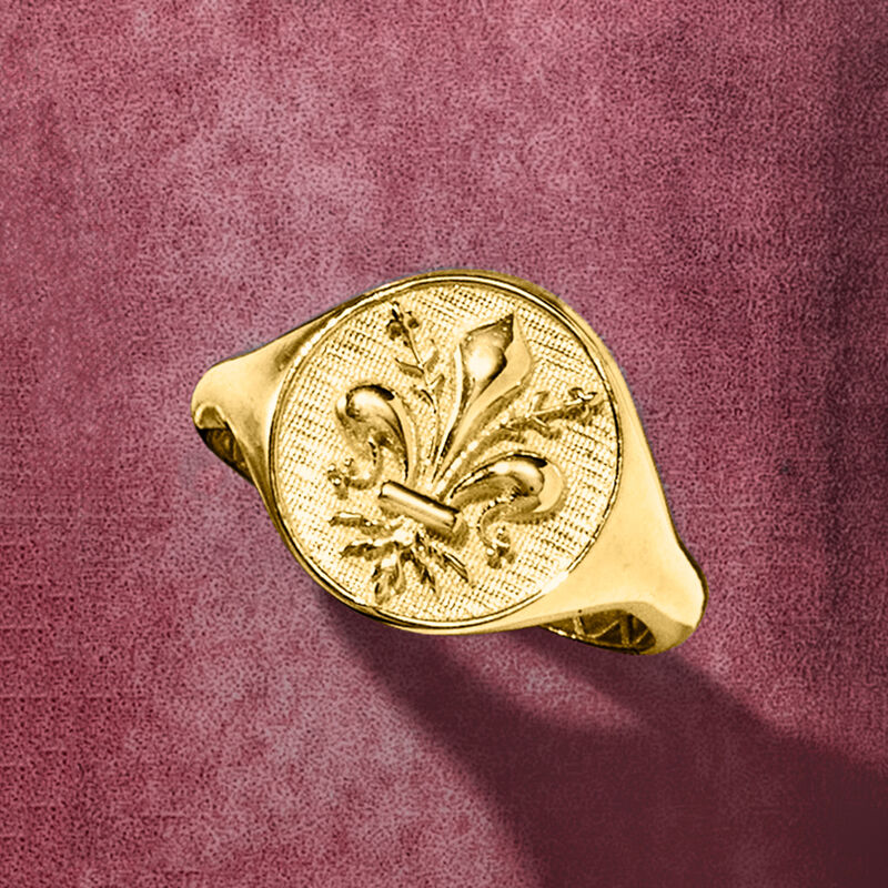 Italian 14kt Yellow Gold Fleur-De-Lis Signet Ring image number 4