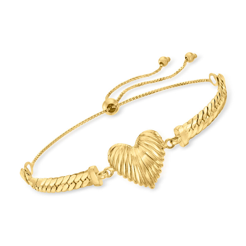 18kt Gold Over Sterling Heart Cuban-Link Bolo Bracelet image number 0