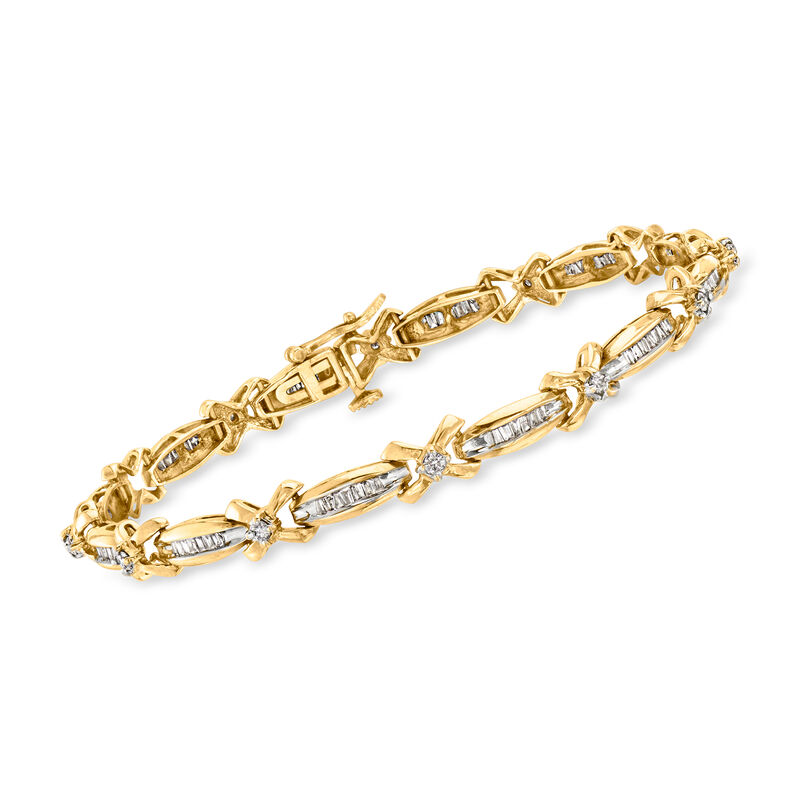 C. 1980 Vintage 1.15 ct. t.w. Diamond X Bracelet in 14kt Yellow Gold. 7" image number 0
