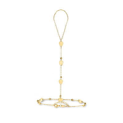 14kt Yellow Gold Disc Station Hand Chain Bracelet
