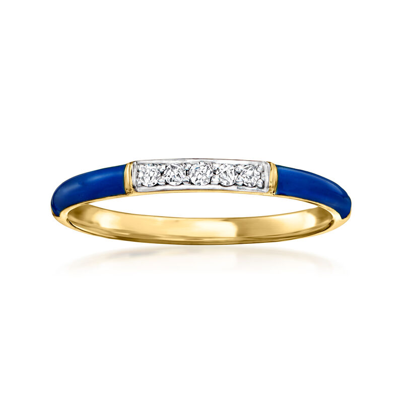Blue Enamel Ring with Diamonds in 18kt Gold Over Sterling image number 0