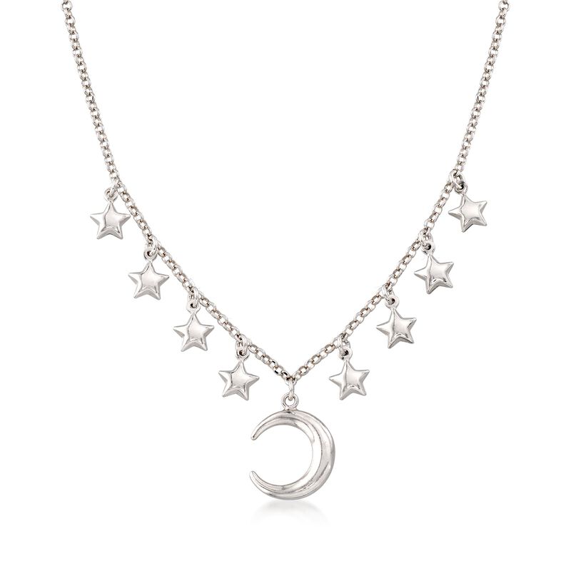 Italian Sterling Silver Moon and Stars Charm Necklace image number 0