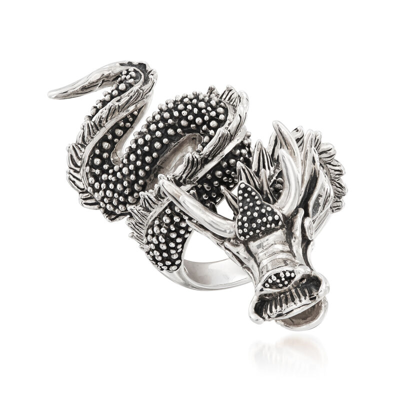 Sterling Silver Dragon Wrap Ring with CZ Accents image number 3