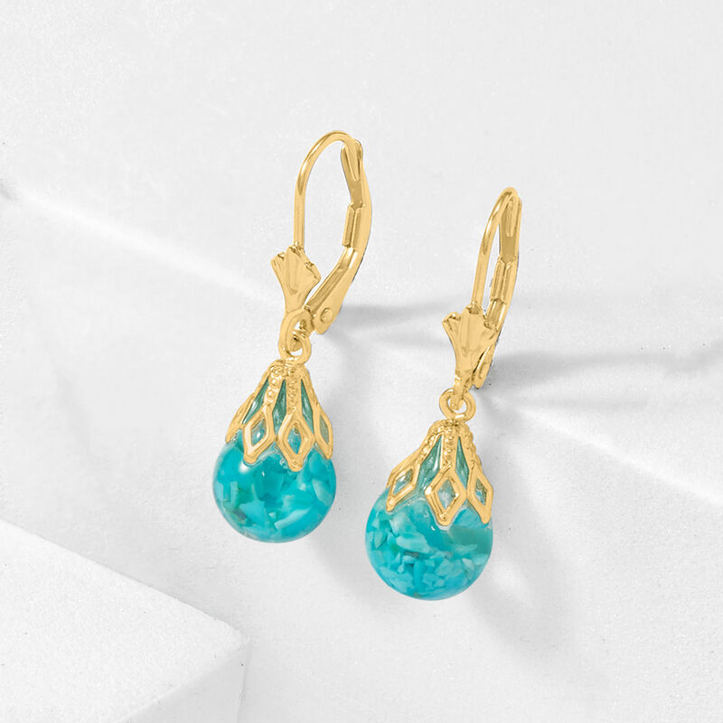Floating Turquoise Drop Earrings in 14kt Yellow Gold image number 3