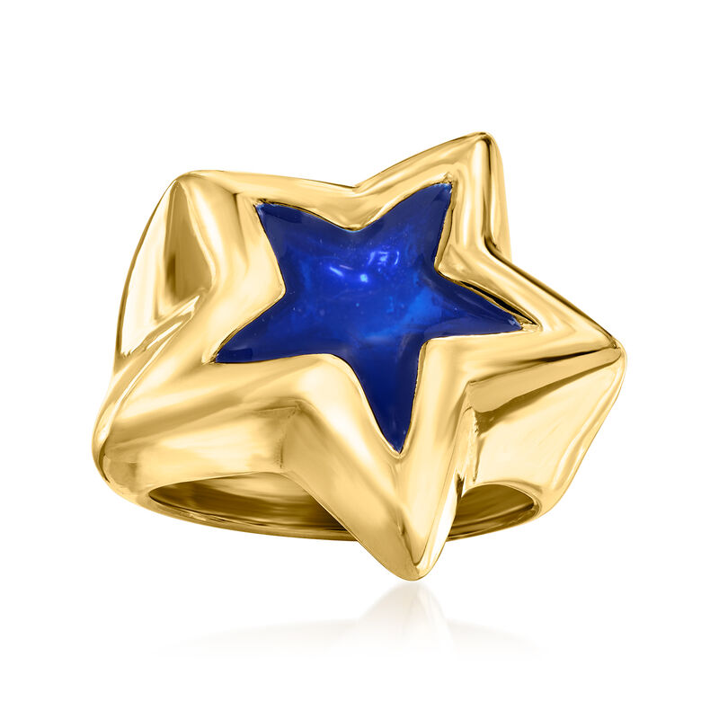 Italian Blue Enamel Star Ring in 18kt Gold Over Sterling image number 0