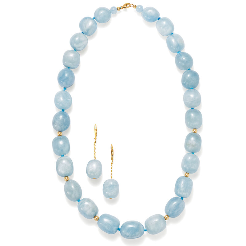 Aquamarine Bead Necklace with 14kt Yellow Gold image number 2