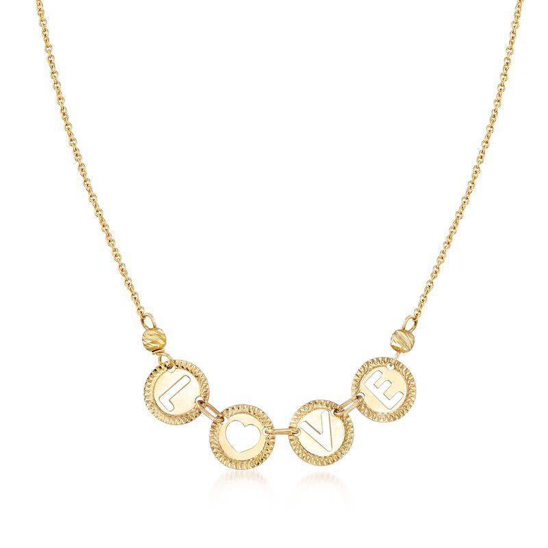 Italian 14kt Yellow Gold &quot;Love&quot; Cutout Disc Necklace image number 0