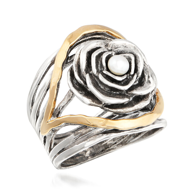 3.5-4mm Cultured Pearl Rose Ring in Sterling Silver with 14kt Yellow Gold image number 3