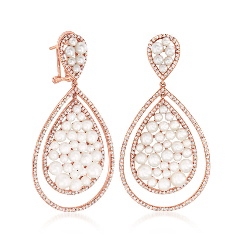 2-4.5mm Cultured Pearl and 1.30 ct. t.w. Diamond Teardrop Earrings in 18kt Rose Gold image number 2