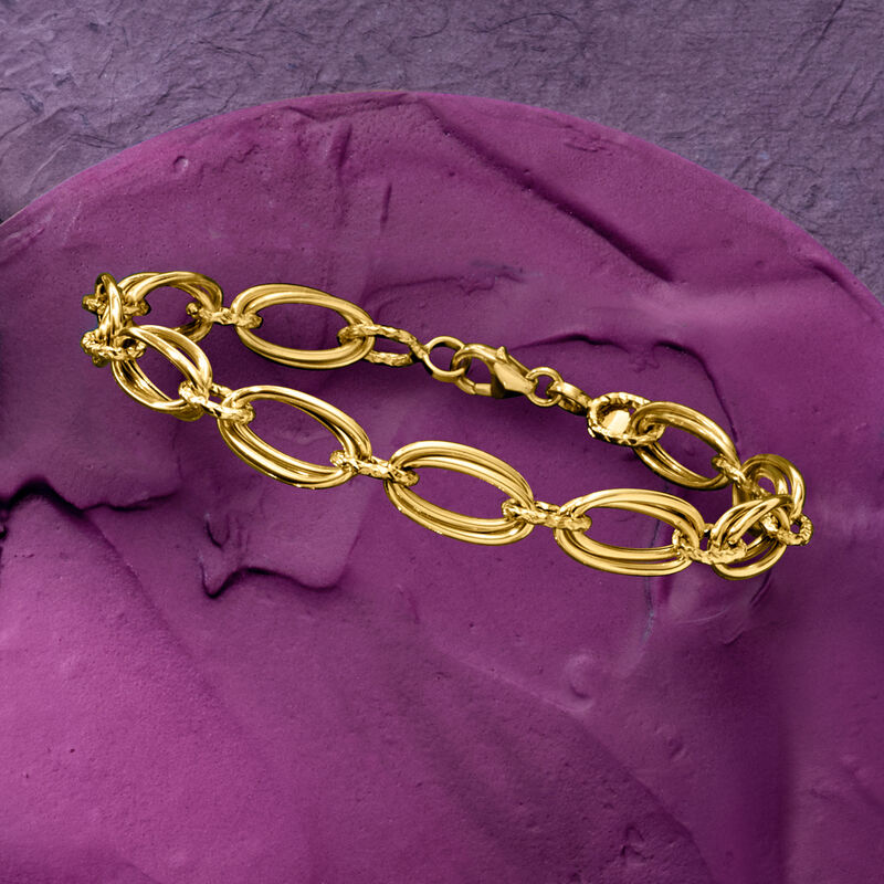 Italian 18kt Yellow Gold Double-Oval Link Bracelet image number 2