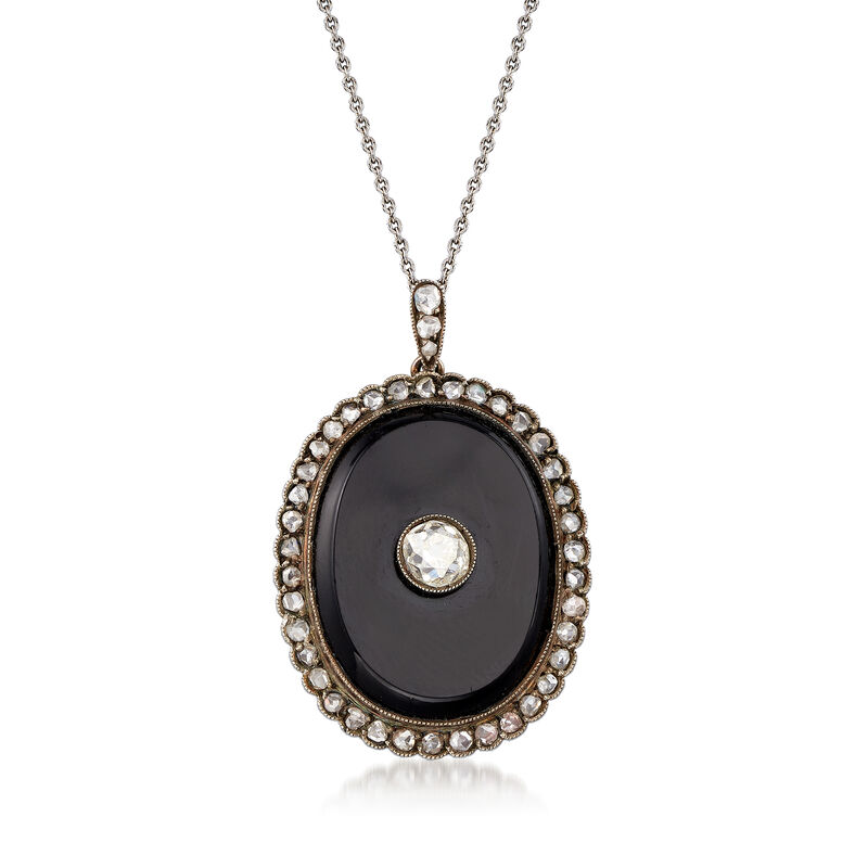 C. 1910 Vintage Black Onyx and 1.45 ct. t.w. Diamond Pendant Necklace with Sterling Silver image number 1