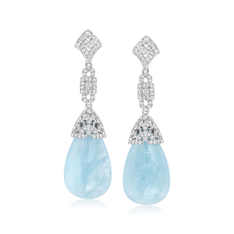 16.00 ct. t.w. Aquamarine and .70 ct. t.w. White Topaz Vintage-Style Drop Earrings in Sterling Silver  image number 0