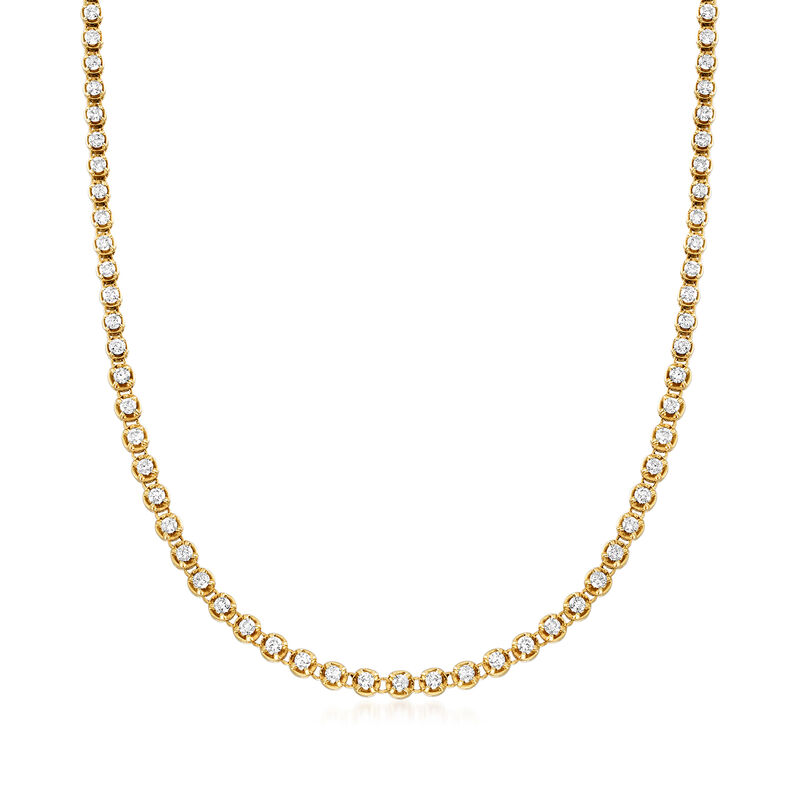 C. 1980 Vintage 6.60 ct. t.w. Diamond Line Necklace in 18kt Yellow Gold image number 0