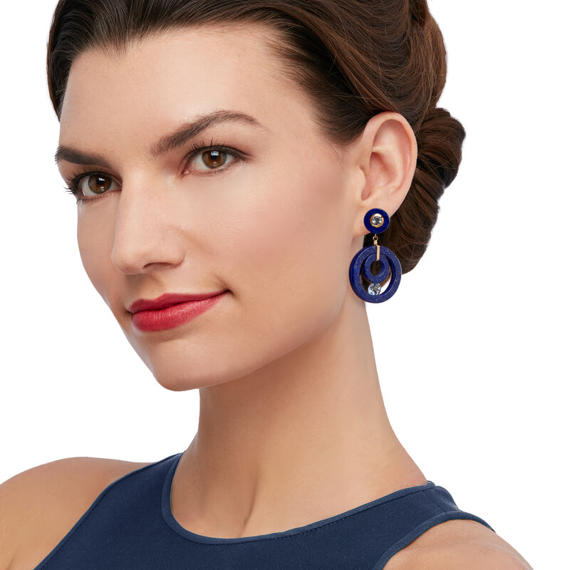 Lapis and 4.30 ct. t.w. Blue Topaz Open-Circle Drop Earrings in 14kt Yellow Gold image number 1